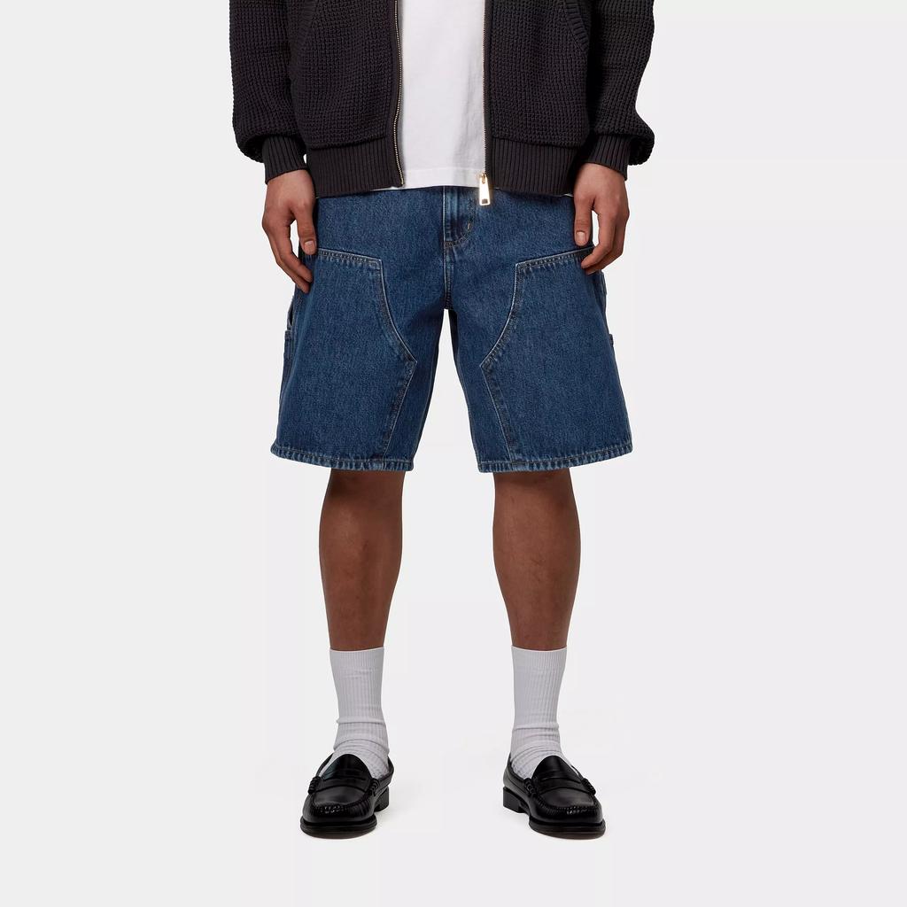 Carhartt WIP Logo Solid Mid-Rise Zipper Loose Denim Shorts Men Shorts Blue I034867-01-06