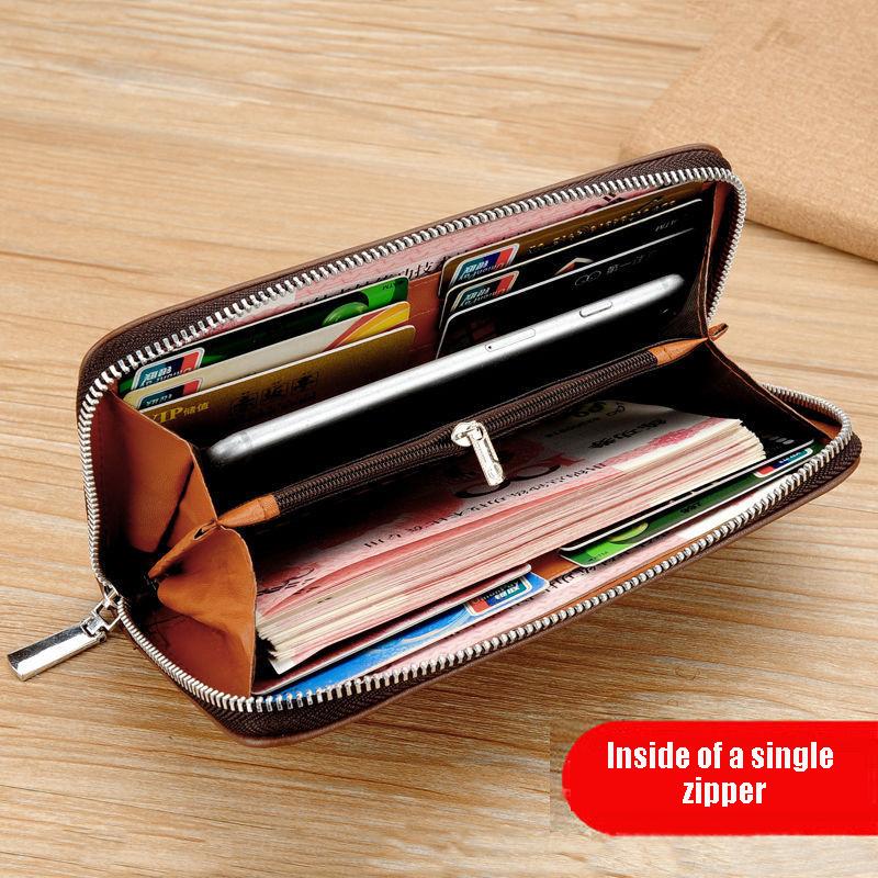 Men's Leather Wallet Large Capacity Billeteras Para Hombre Double Zipper Men Clutch Bag  Male Business Wallet