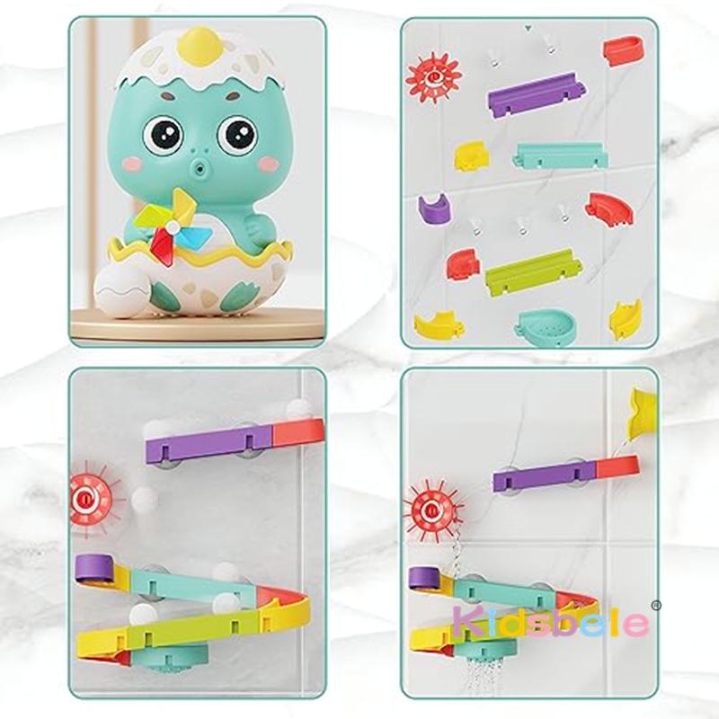 Toddlers DIY Track With Balls For Bathtub Pool Interactive Gift Assemble Track Dinosaur Egg Water Shower Toy With Water Spray