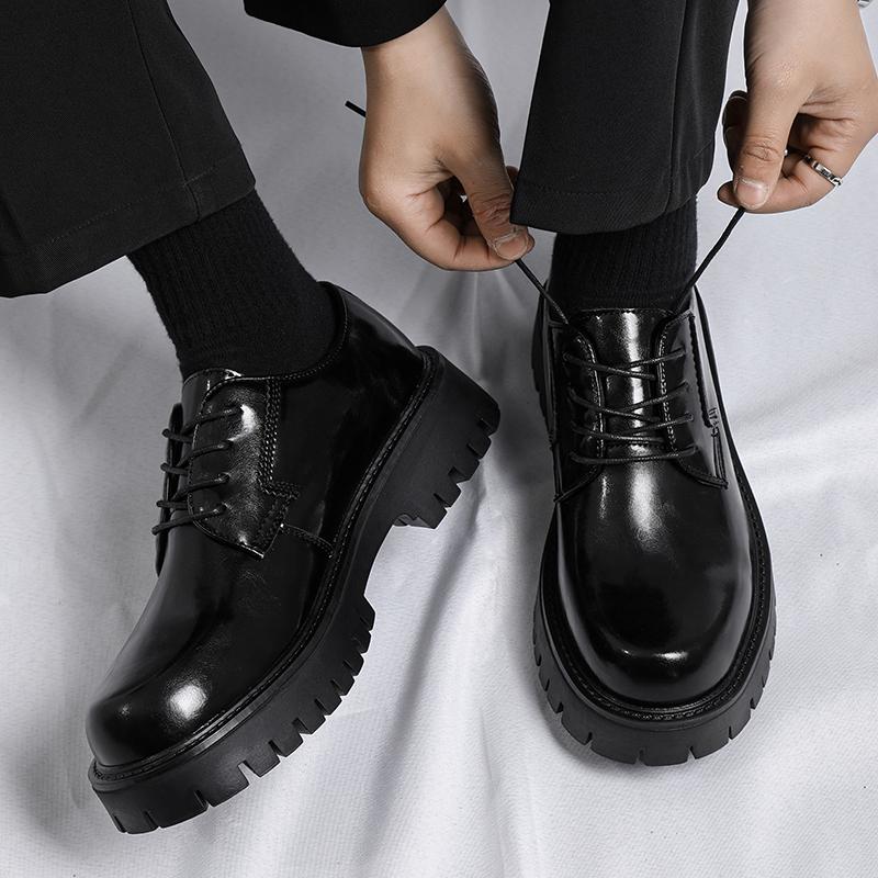 Fashion Men Dress Shoes Thick Soled Leather Shoes Lace Up Business Men Shoes Platform Oxford Shoes Moccasin Casual Shoes Big Size 38-48