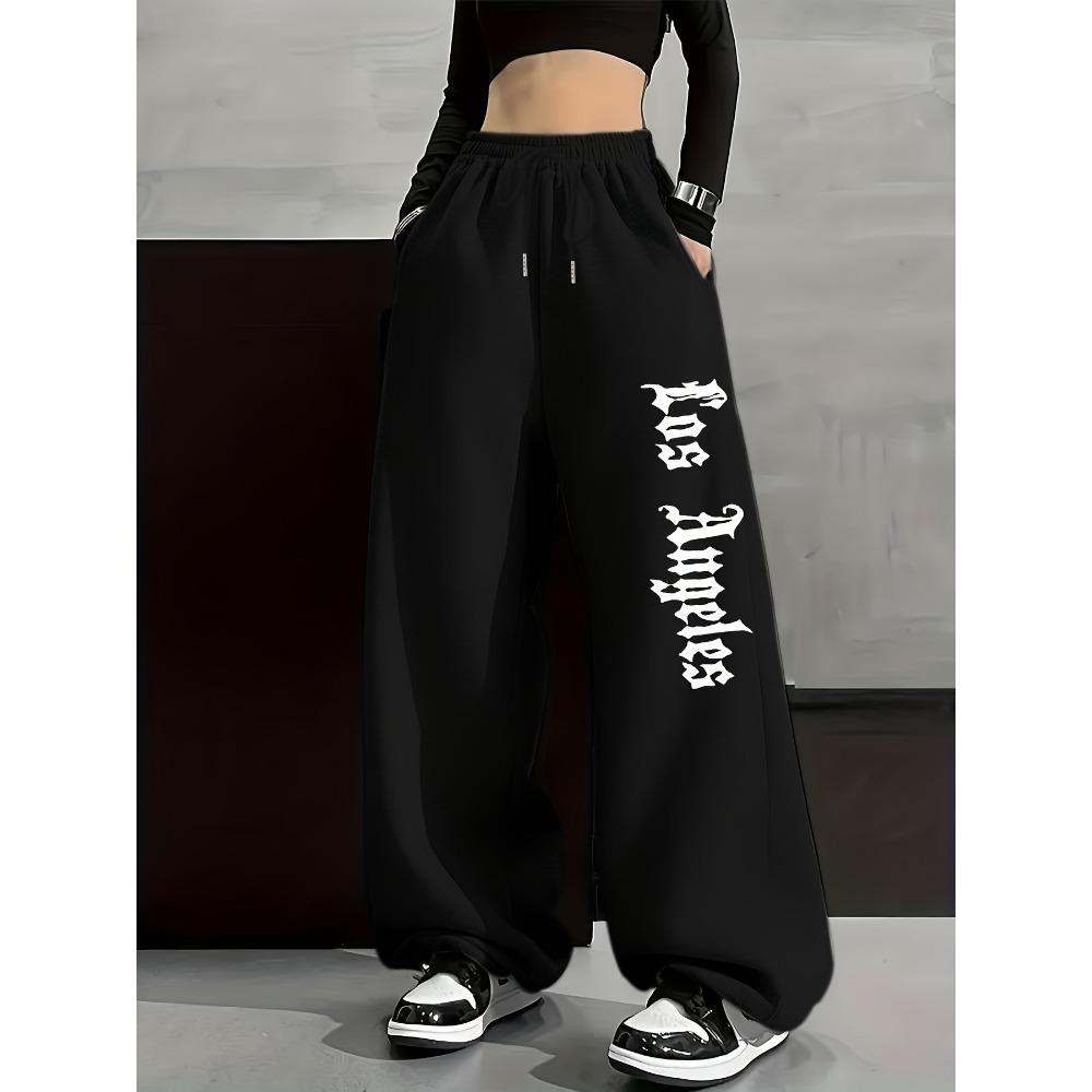 Moda Jesień i Zima Spodnie Damskie Unikalny Wzór Jednolity Kolor Sznurek Szerokie Nogawki Modne