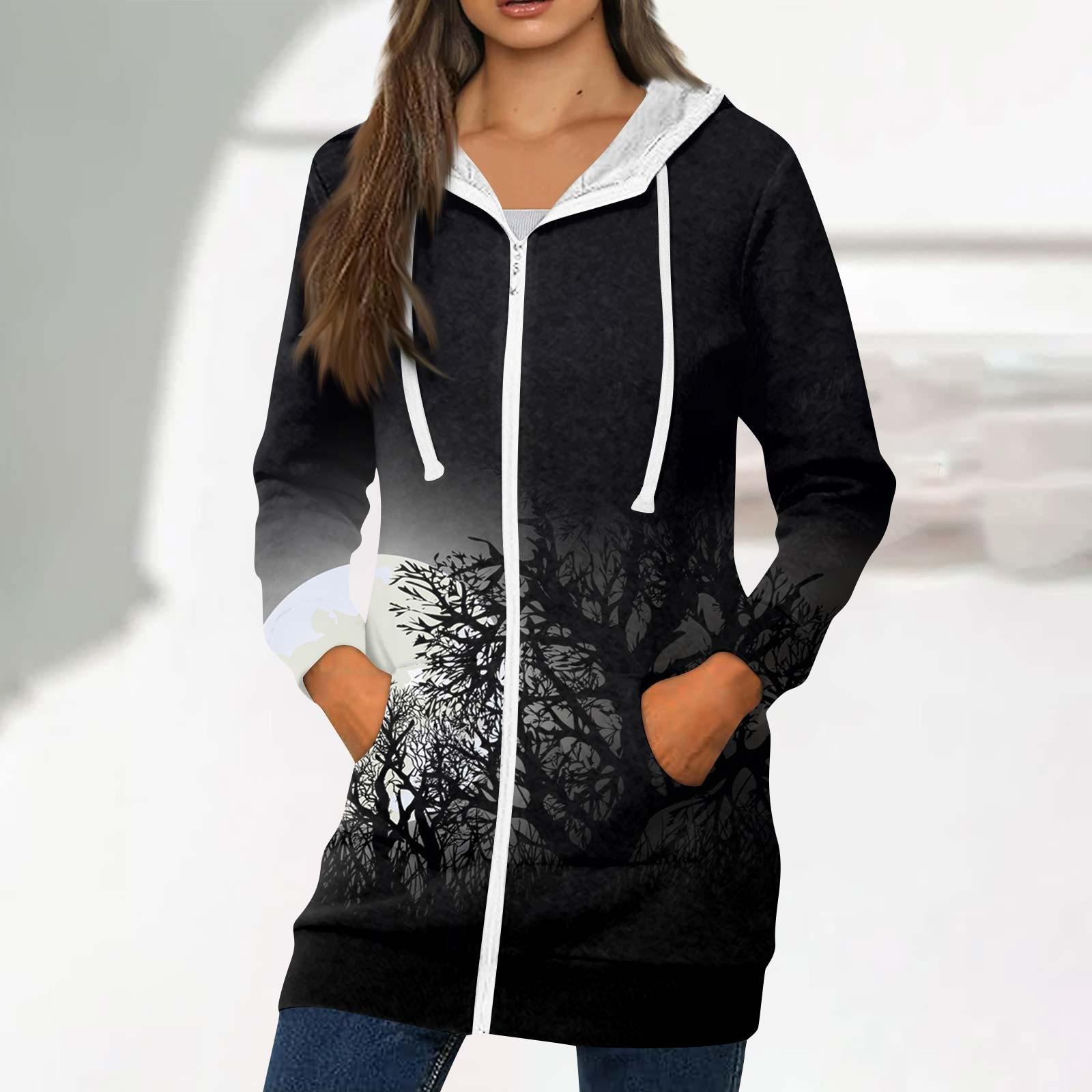 

Женская толстовка с капюшоном на молнии с длинным рукавом, повседневная куртка с принтом на Хэллоуин и карманами L чёрный