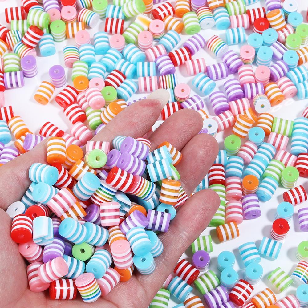 100pcs/Lot 8mm Resin Barrel Beads Rainbow Loose Space Beads For Jewelry Making Accessories DIY Bracelet Necklace Wholesale
