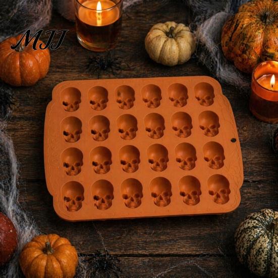 Ghostly Food Decoration Skull Cake Mold with 20 Cavity, Halloween Theme, Silicone Non-Stick Candy DIY Pudding Jelly Mold, Realistic 3D Tray for Baking