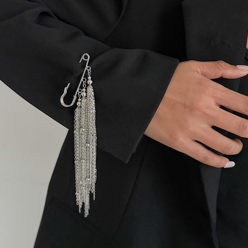 Exaggerate Long Tassel Chain Brooch Heart Imitates Pearls Multi-Layer Chain Multi Functional Fixed Pin Pants Clothes Decoration