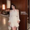 Summer French neck off-the-shoulder chiffon dress fairy coffee break skirt high-end seaside vacation tutu skirt