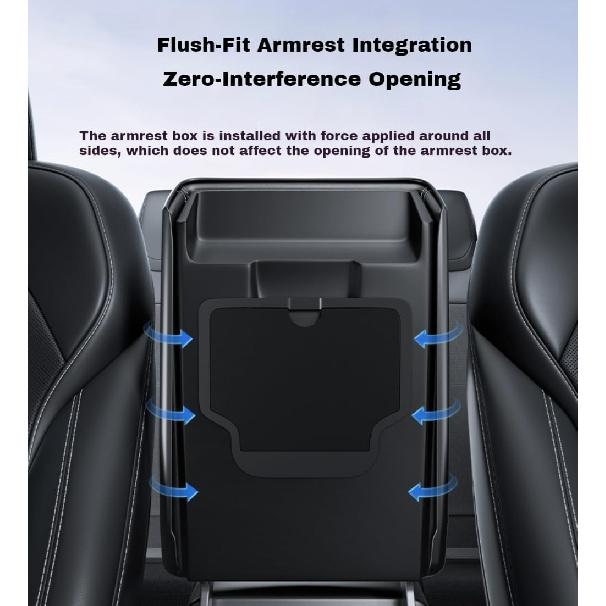 Center Console Armrest Cover Black Compatible With Tesla Model 3 Highland/Model Y Juniper,Scratch-Proof TPE, Snap-On Design, Waterproof & Easy-Clean,
