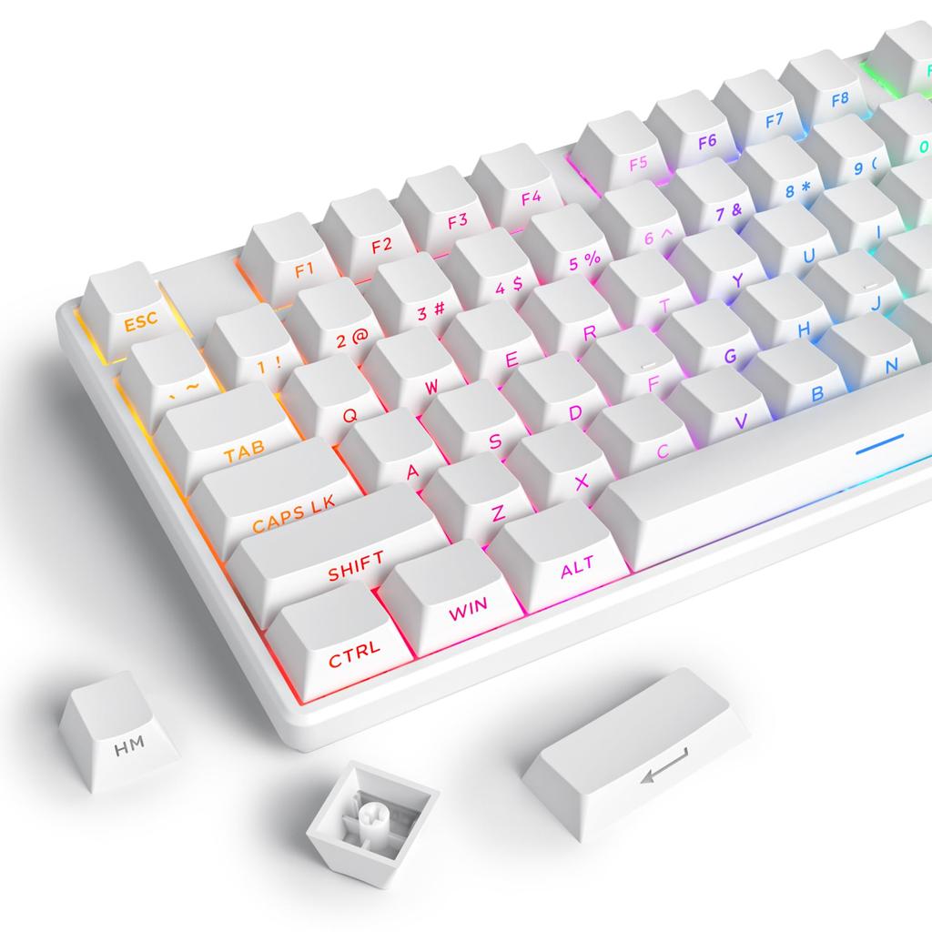 130 Key Side Print PBT White Keycaps 75 Cherry Profile Minimalist Style Custom Keyboard Keycaps for Mechanical Keyboards Percent, Shine-Through