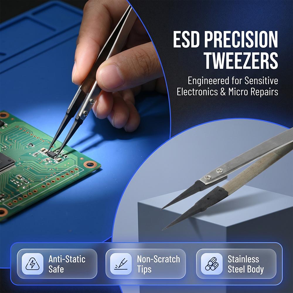 ESD-Safe Precision Tweezers Anti-Static Sanding Tweezers ,Repair Tools for Electronics Jewelry and Small Digital Appliances