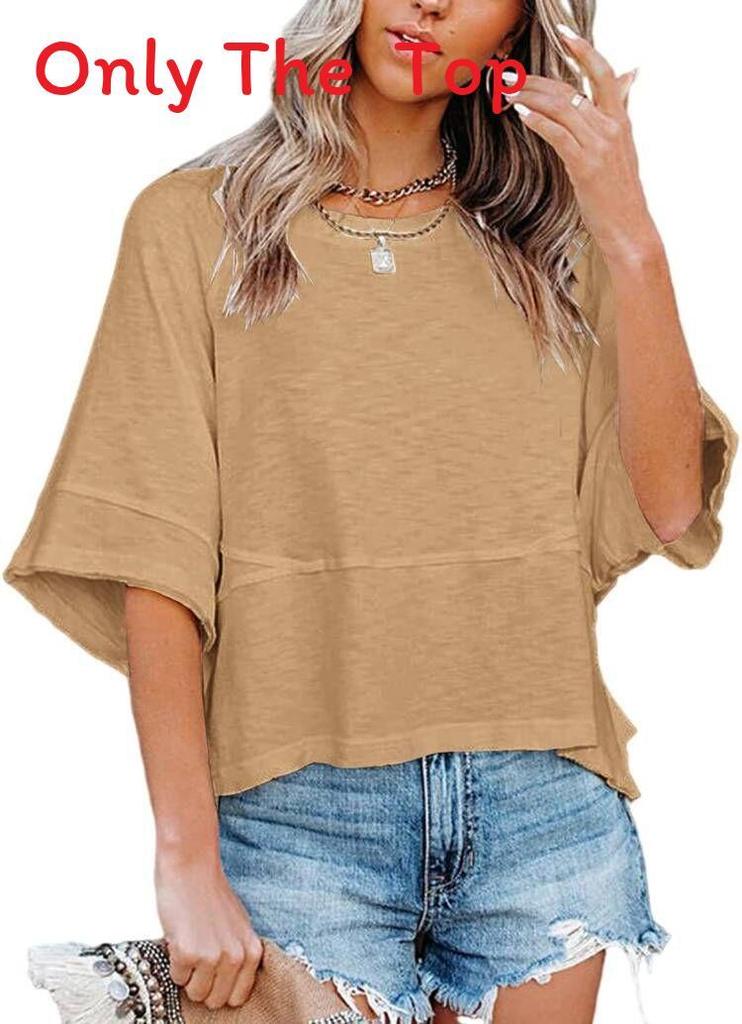 Casual Loose Fit T Shirt With Spliced Cotton Polyester Blend For Women