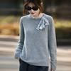 Women's Autumn Winter Wool Sweater: Gentle Style, Flowing Ribbon, Round Neck, Knit Base Layer, Loose Slimming Fit.