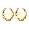 Stainless Steel Gold Plated Personalized Name Letter Big Large Earrings Customized Bamboo Name Hoop Earrings
