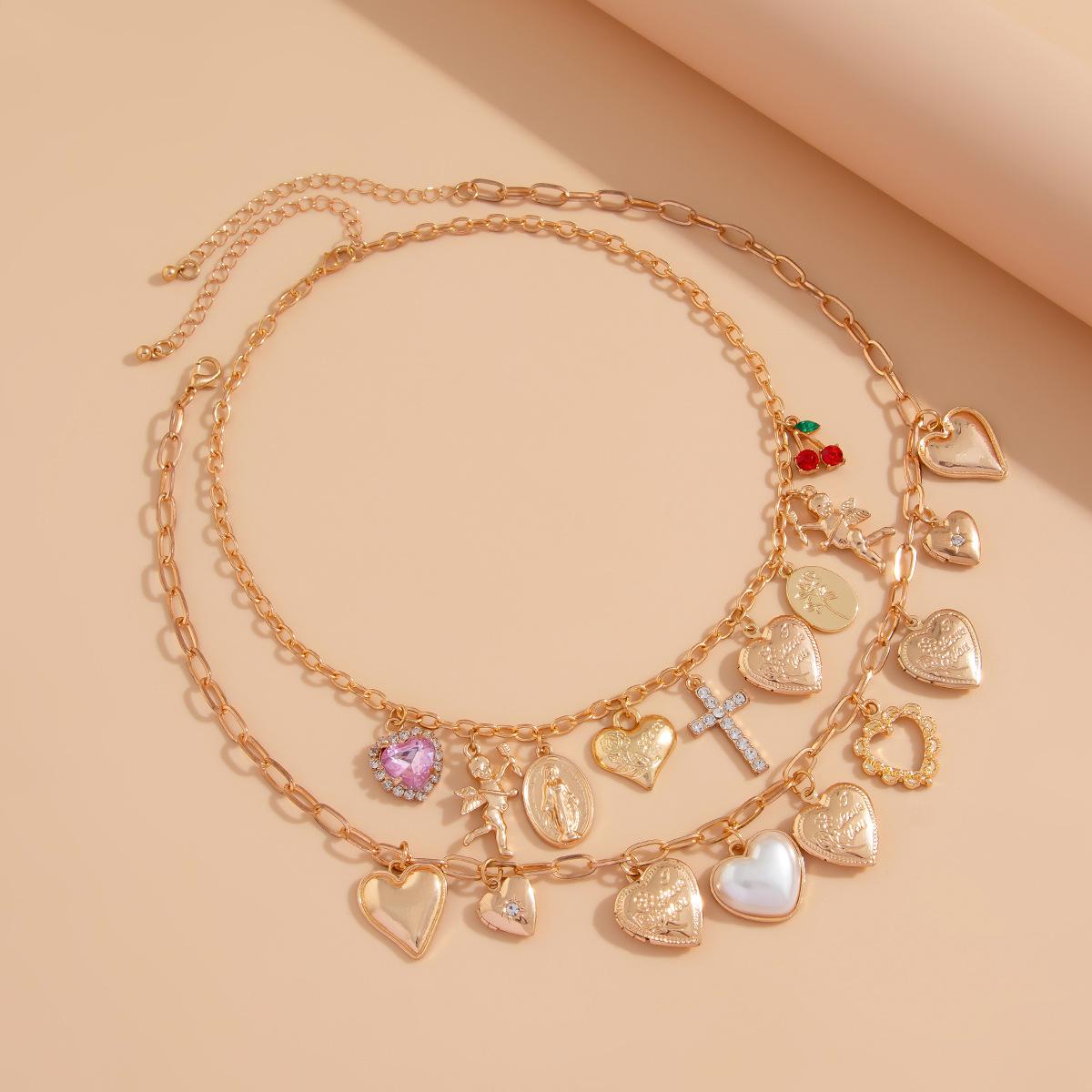 

Милое классное ожерелье с подвеской Love из искусственного жемчуга и металла Niche ins Diamond Cross Peach Heart