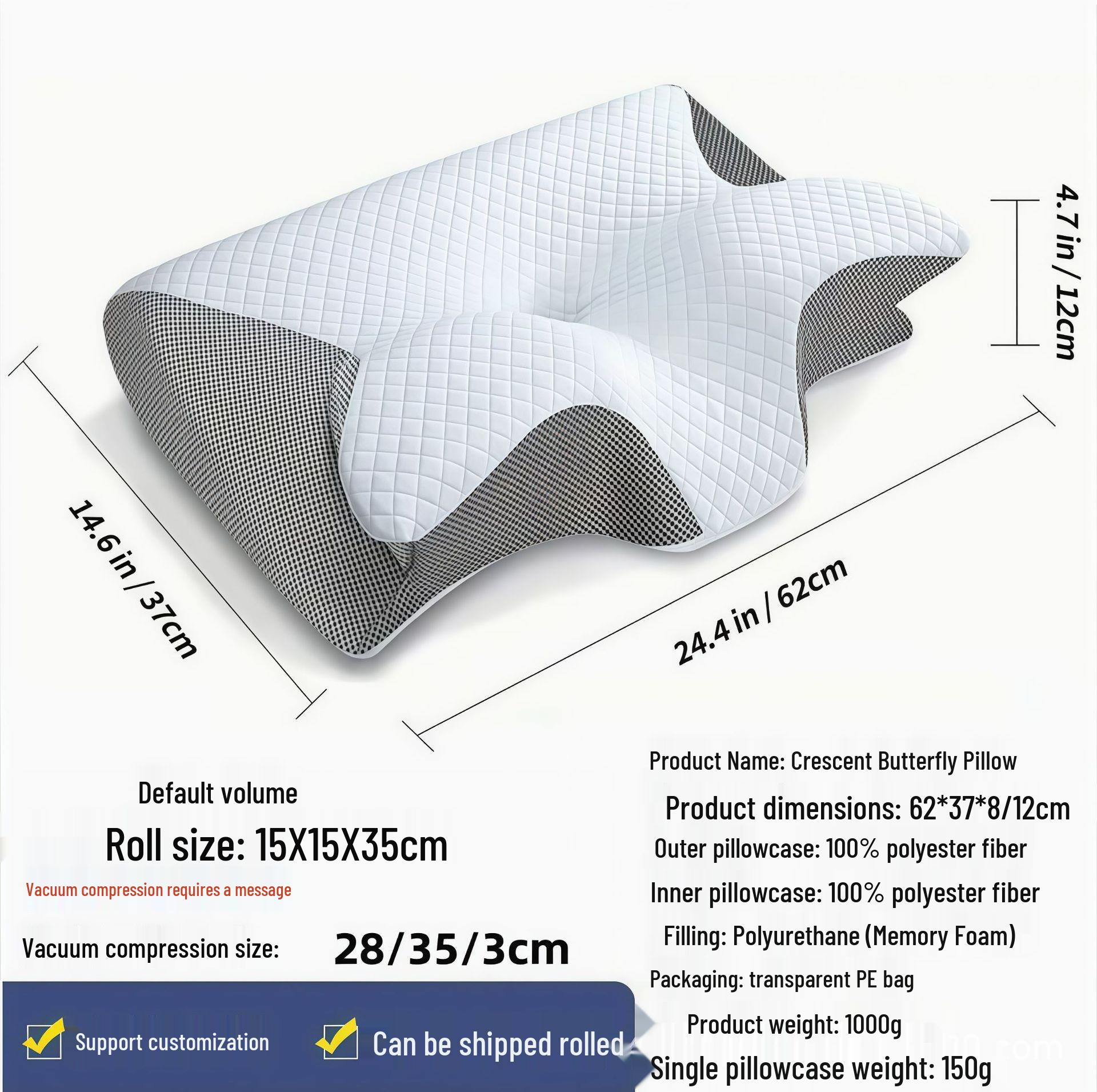 Cross-Border Butterfly Memory Foam Neck Support Pillow 65x37x11.5/7.5 cm Each