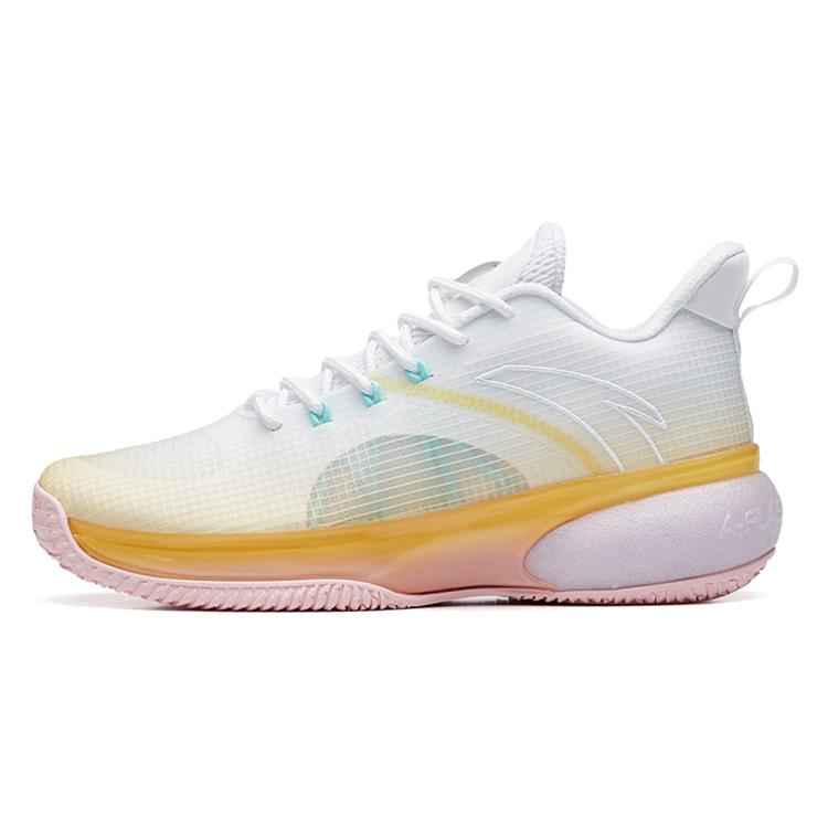 New Anta Durable Breathable Low Top Basketball Shoes White Yellow 112221621-1