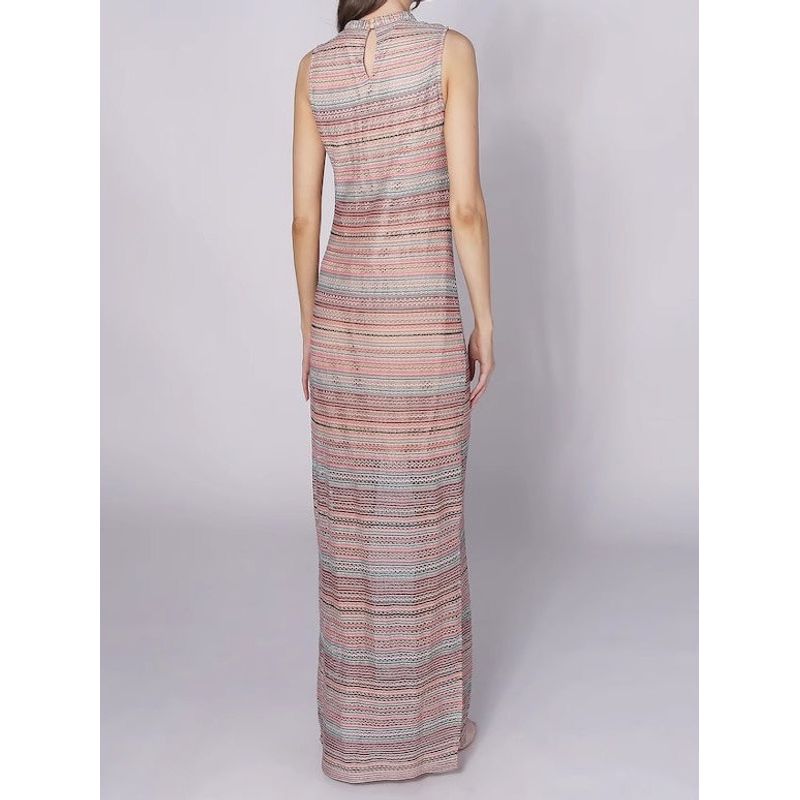 French style Texture round Neck Slim fit Flattering Knitted Elastic Fabric Hollow Vacation Split Long dress Temperament Dress