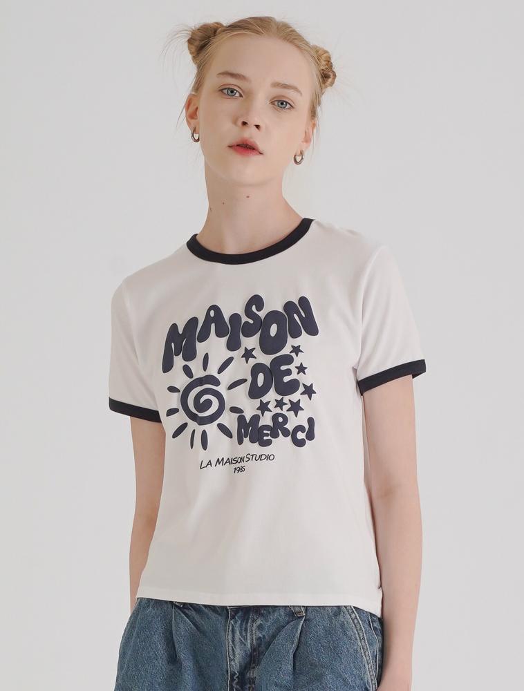 LA MAISON STUDIO Sunstar Ringer Short Sleeve T-Shirt White Navy (Fcg2Ts769W)