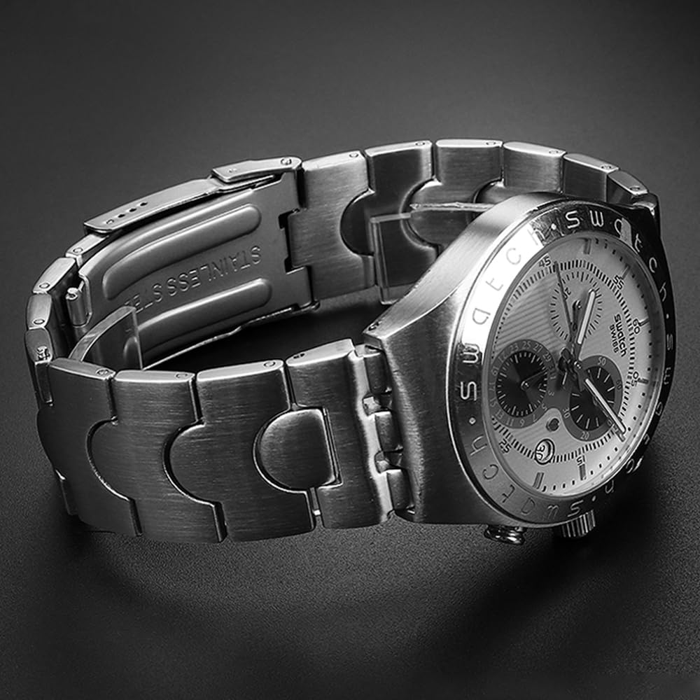 ZHUOLEI Replacement Stainless Steel Watch Strap for Swatch 17mm and 19mm Watches (Includes 3 Spring Bars, Removal Tool, and Box)