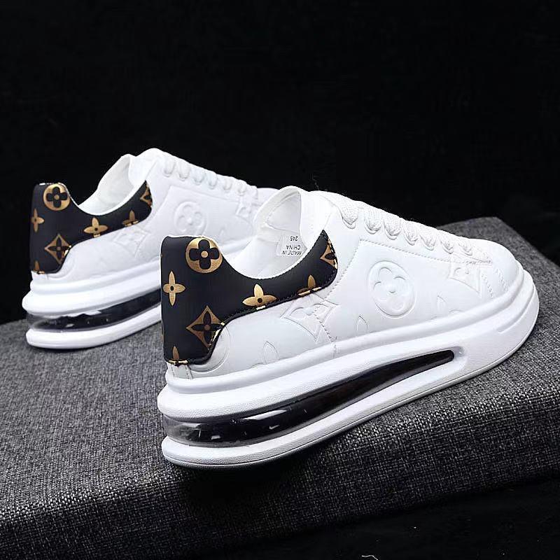 Trendy Printed White Sneakers for Men and Women, Couple's Air-Cushion Shoes, Versatile Thick-Soled Height-Increasing Casual Shoe