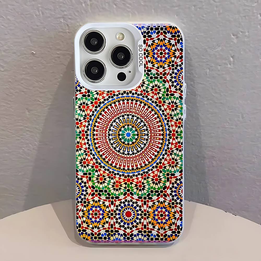 

Art Tile Moroccan pattern Phone Case For iPhone 17,16,13,12,11,15,14,Pro,Max,Plus,SE4,Air,Mini White IMD Matte iPhone16Plus
