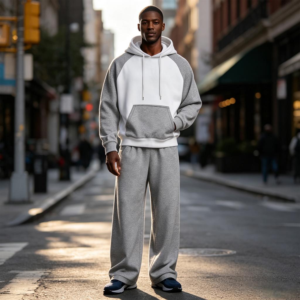 Men's Color Block Raglan Hoodie and Jogger Set, Loose Fit Casual Sweatsuit for Spring and