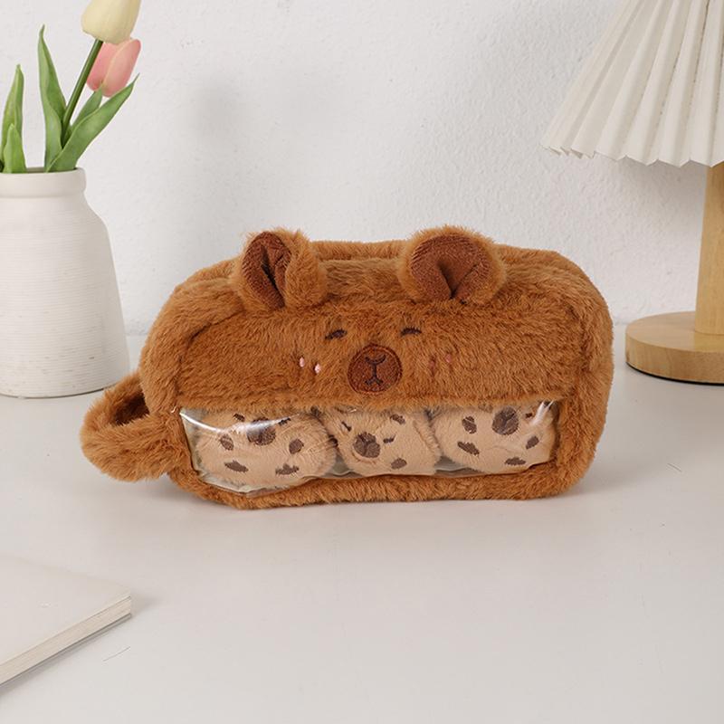 Cute Kawaii Large Capacity Capybara Pen Bag Funny Cartoon Fashion Capybara Plush Pencil Pouch School Supplies Birthday Gifts