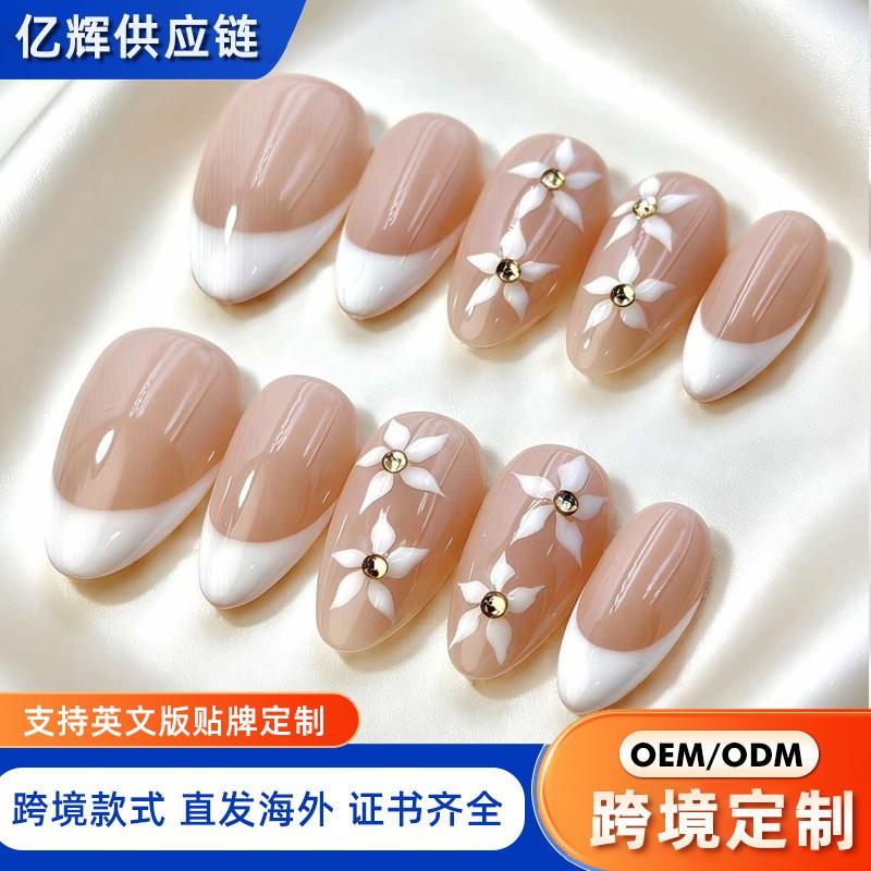 Handmade Press-On Nails Short Almond Shape Solid Color Nail Tips With Delicate 3D Carved Design AW1157