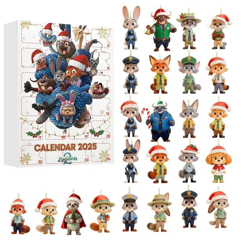 Christmas Zootopia Nick Judy Comes Advent Calendar 24 Days Christmas Countdown Calendar Blind Box Christmas Tree Decor Pendant
