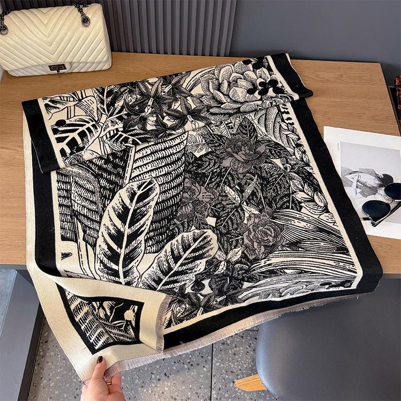 Imitation Cashmere Plant Line Draft Forest Comfortable And Warm Soft And Breathable Double-Sided Scarf Office Shawl