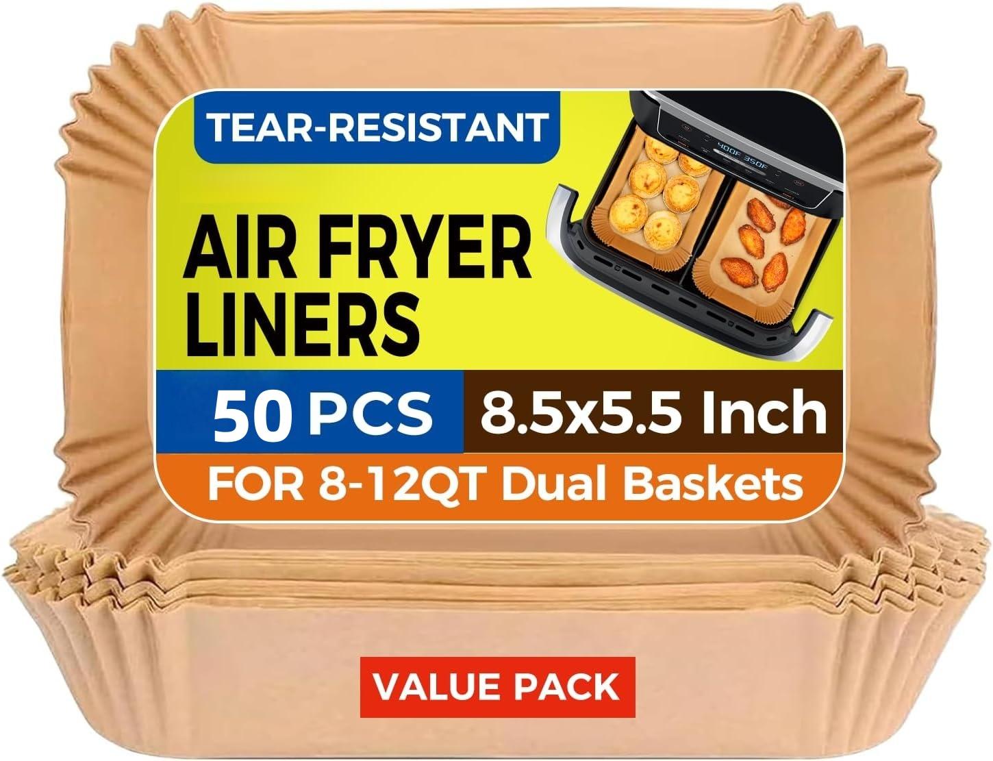 

100 Pcs Air Fryer Basket Liners, Square 6 Inch Parchment, Pre-Cut for Convenience, Heat Resistant, for Easy and Fast Cleaning