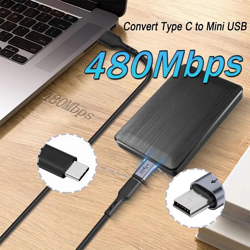 2PCS USB C Female to Mini USB 2.0 Male Adapter 480Mbps Data Transfer Charging Converter Connector for Digital Camera MP3 Player 3