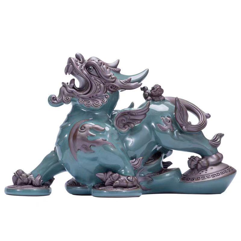 Chinese Ceramic Pixiu Tea Pet Pair - Home, Office, or Living Room Decor