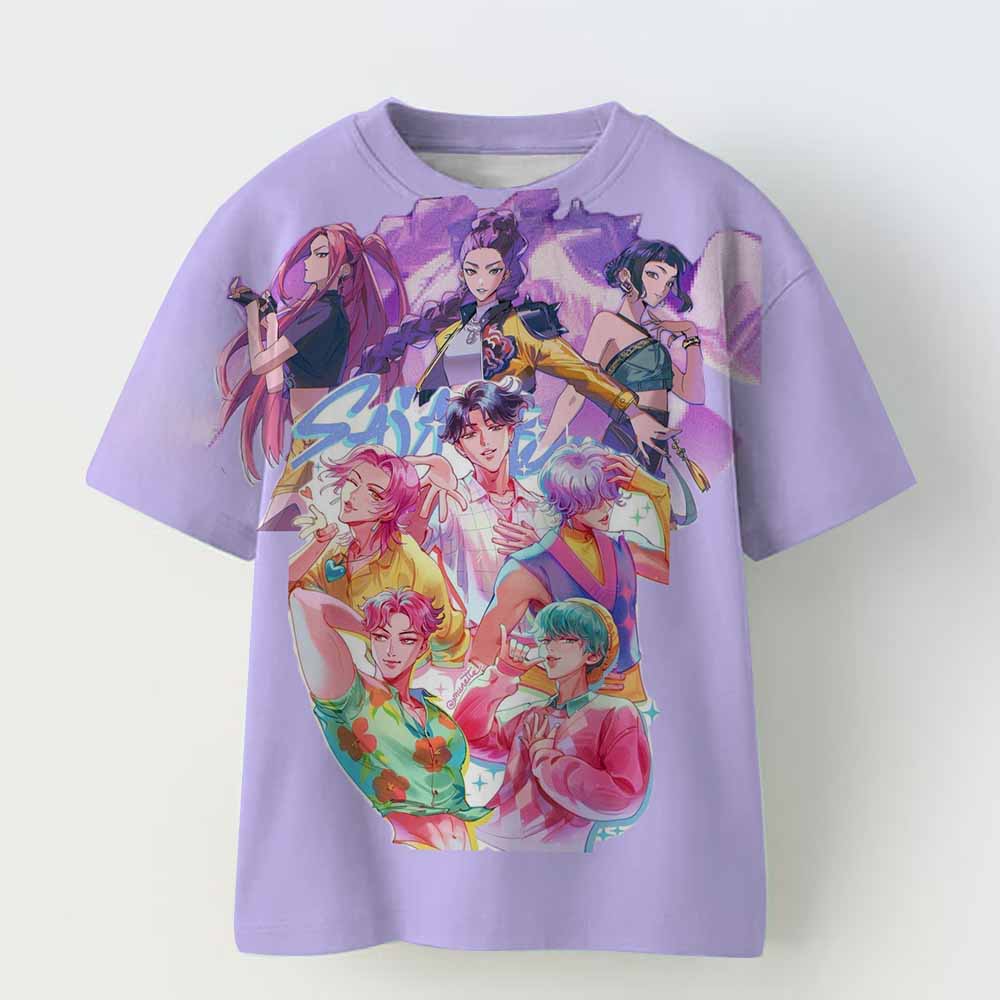 Kpop Demon Hunters Kid Adult Shirt Halloween 3D Mesh Comfortable Sports T-shirt Men's And Women's Extra Large Couple Dress