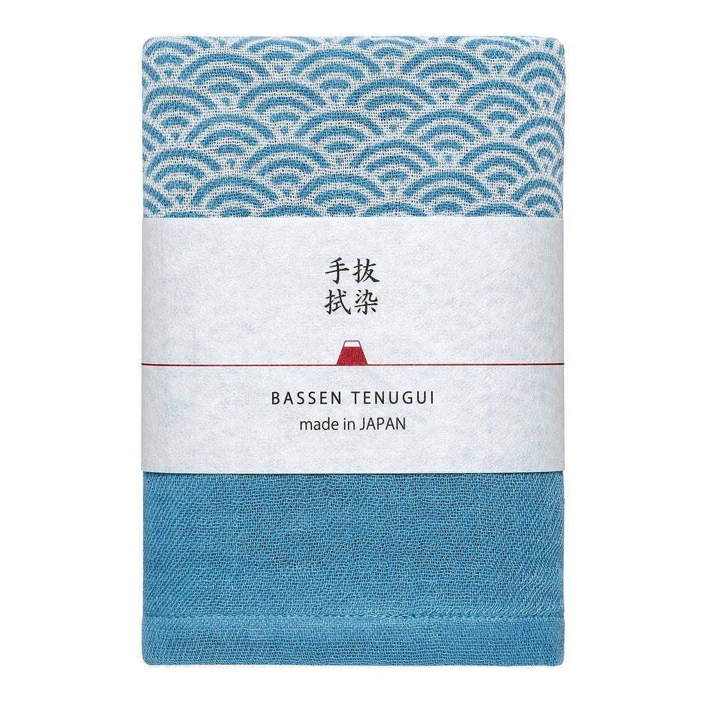 Imabari Towel Contex Discharge Printed Hand Towel Blue Seigaiha High-Color