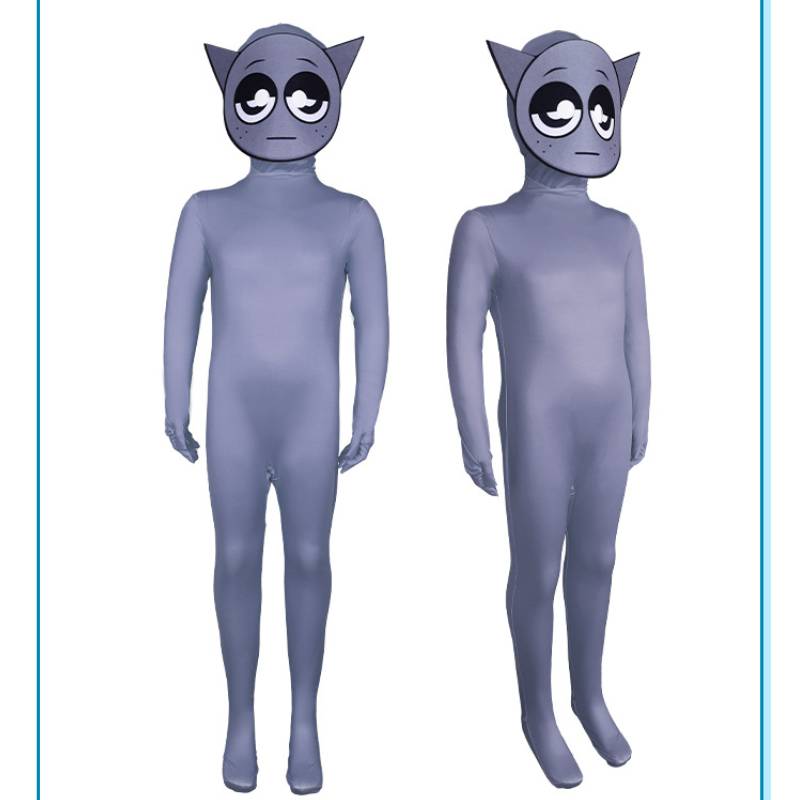 

Sprunki Incredibox Cosplay Costume Costume Full Body Game Jumpsuit Performance 110cm серый