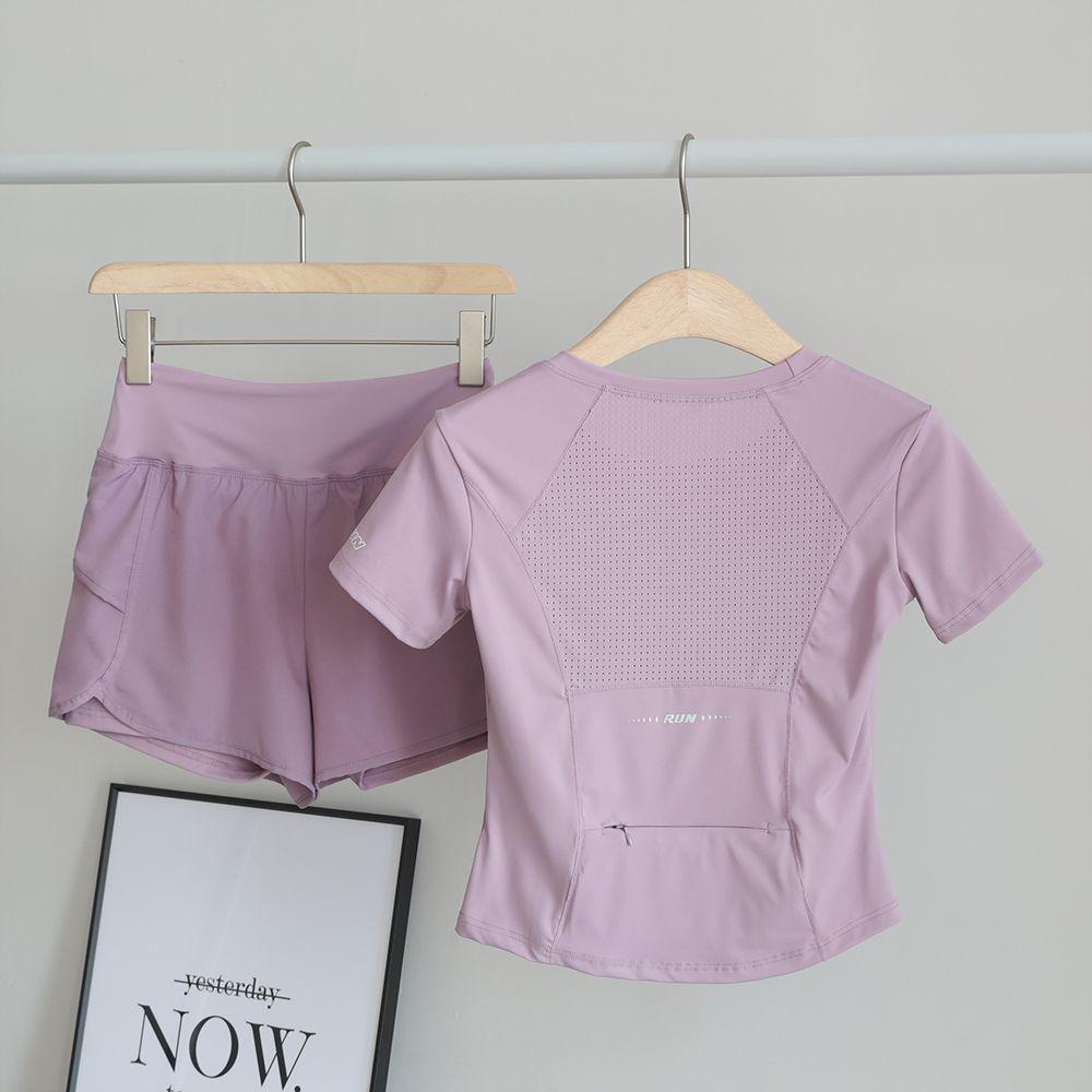 Women's Quick-Dry Sports Set: Breathable Mesh Top & Shorts with Phone Pocket