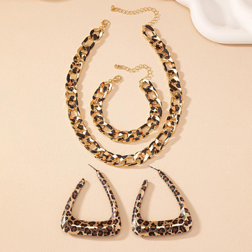European and American Trend Geometric Triangle Retro Sexy Simple Temperament Stud Earrings Necklace Bracelet Set