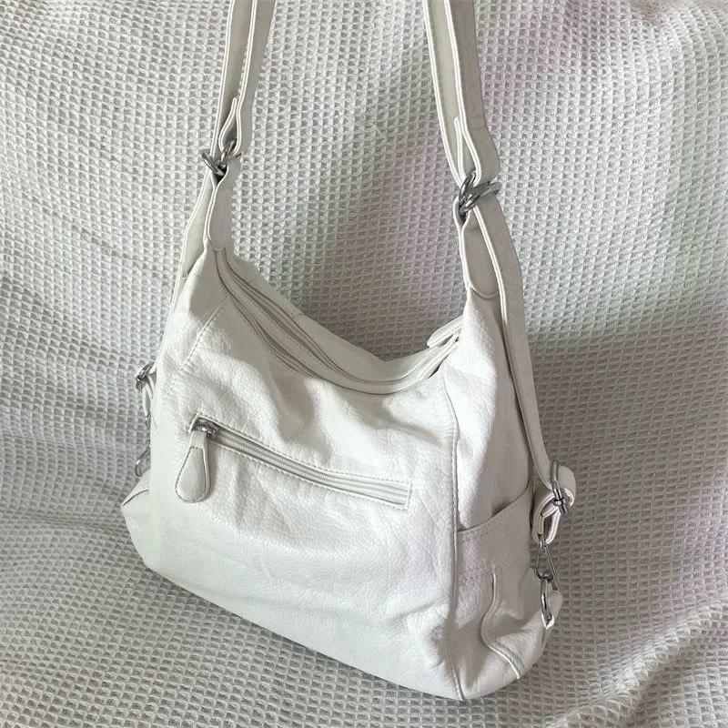 Mode Schlichte Designer Handtasche Weißes PU-Leder Cross Handtasche Y2k Große Kapazität Schultertasche Amerikanischer Stil Punk Goth