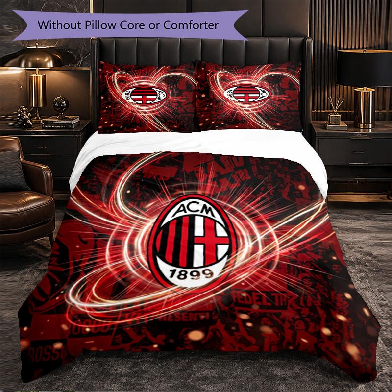 Set Lenzuola AC Milan Modello 3 Pezzi Morbida Copripiumino in Microfibra con Federe per Camera da Letto