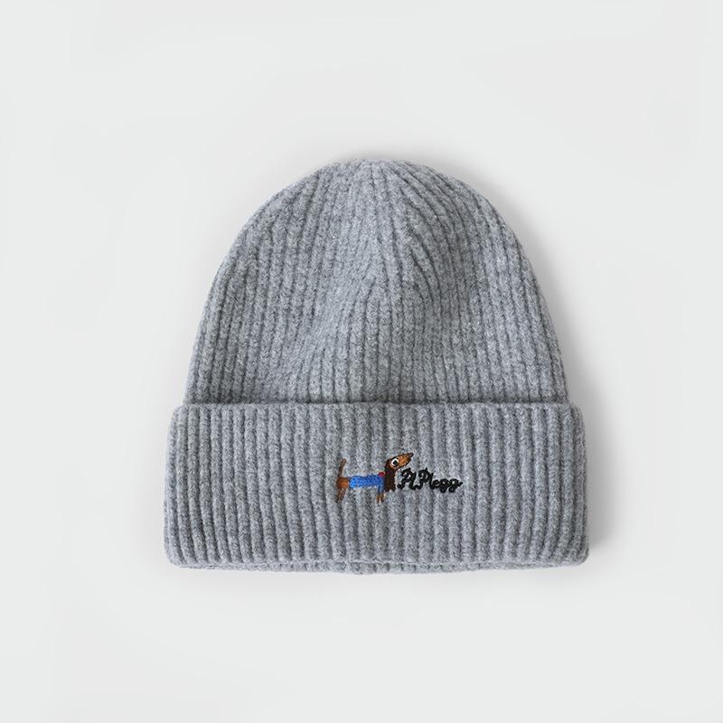 Cute Puppy Embroidered Knitted Hat Warm and Cold Hat Children Autumn and Winter Versatile Casual Face Small Cold Hat