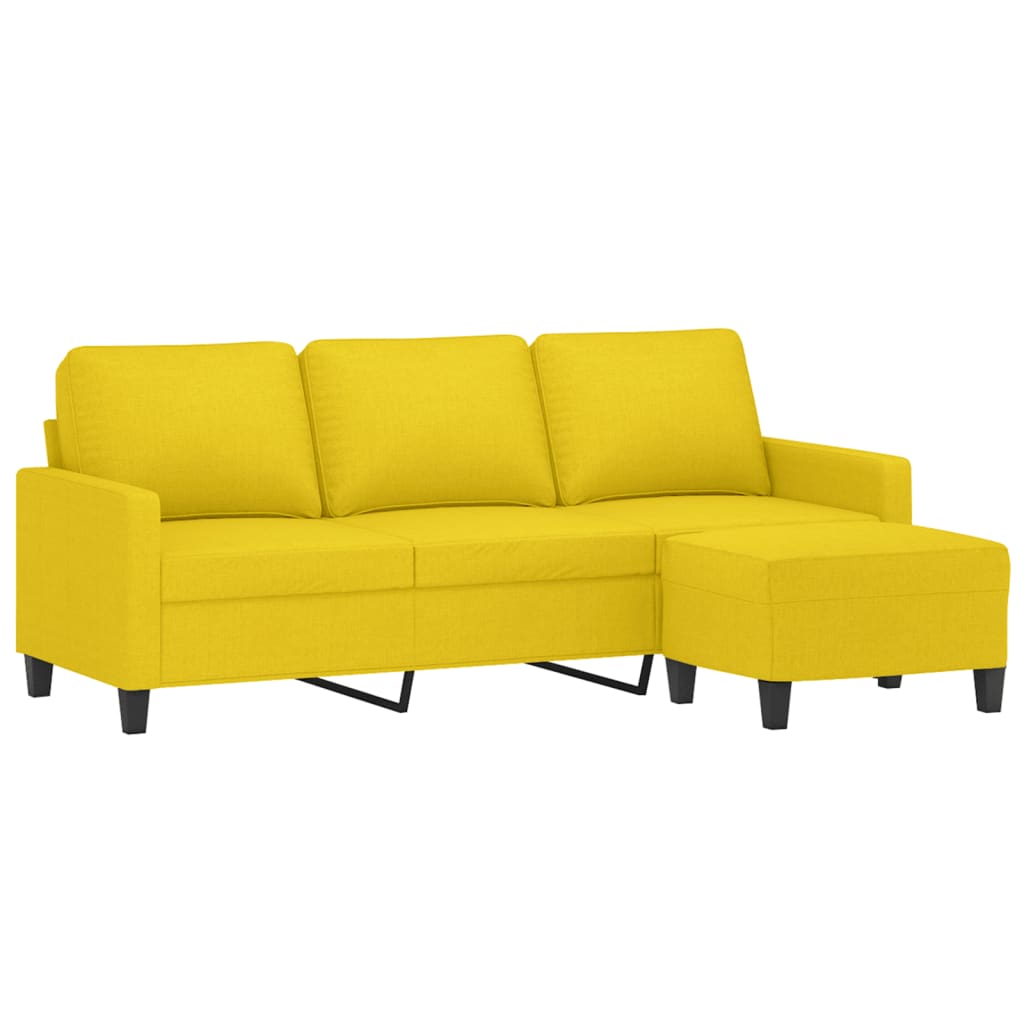 Vidaxl 3-Seater Sofa with Footstool, Light Yellow, 180 Cm, Fabric
