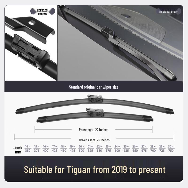 Compatible Wipers for FAW-Volkswagen TAYRON: 20  Front, 21  Rear, 19 Model Frameless FAW-Volkswagen TAYRON Rear Wiper (1 piece)