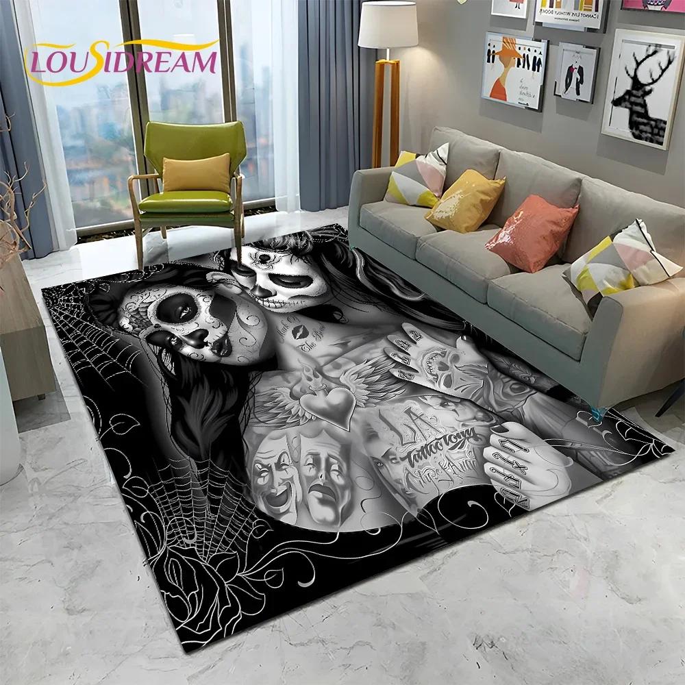 Horror Gothic Female Skull Dead Girl Teppich Teppich für Zuhause Wohnzimmer Schlafzimmer Sofa Fußmatte Dekor, Kinderbereich Teppich rutschfeste Bodenmatte