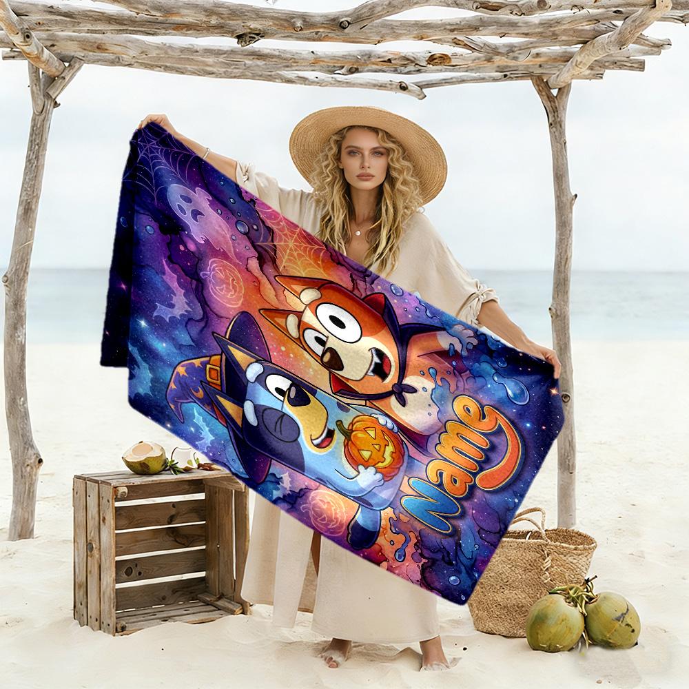 Halloween Night Adventure Customized Name Beach Towel Super Soft Microfiber Quickdry Fabric