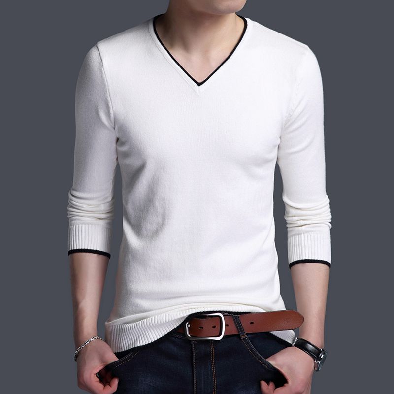 2023 Autumn and Winter Korean Edition Fashion Trend Simple Thin V-neck Long Sleeve Casual Loose Oversized Men's Knitted Sweater