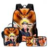 3Pcs Set NARUTO Anime School Rucksack With Front Pocket & Sling Carry Tote & Pencil Bag,Durable&Lightweight,for Boys&Girls Age 6-10