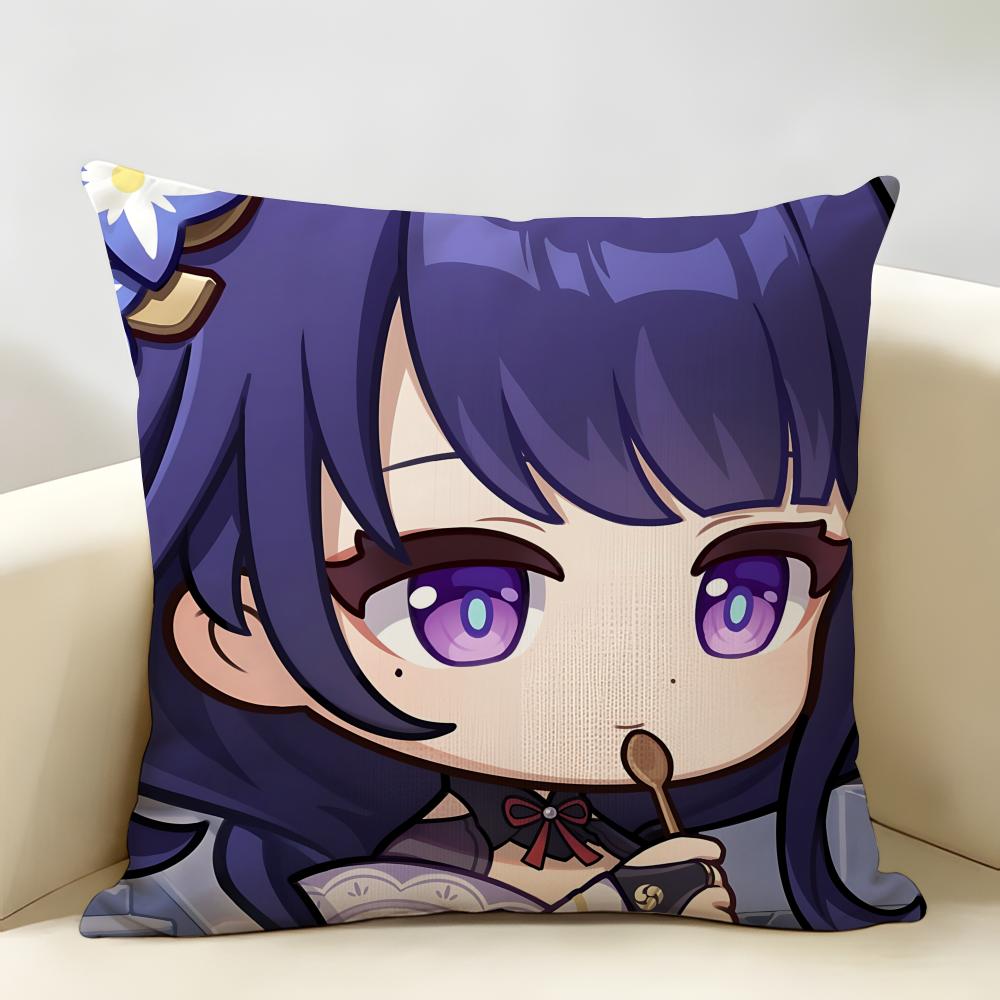 Raiden Shogun Cute Genshin Impact Cushion Cover Natural Linen Organic Fabric DoubleSided Printing Room Sofa Decor Pillow Case