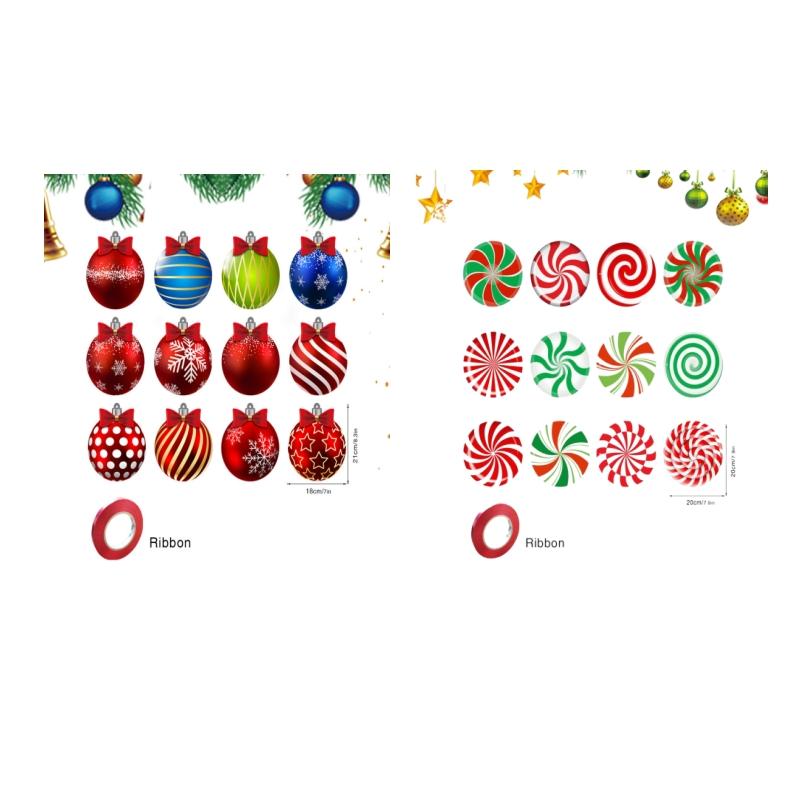 Christmas Hanging Pendant Decoration Double Sided PET Candy Ball Ornament Wall Tree Decor Holiday Party Indoor Outdoor Hanging