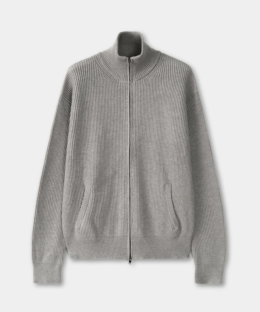 Excontainer Minimal High-Neck Knit Zip-Up (Grey)