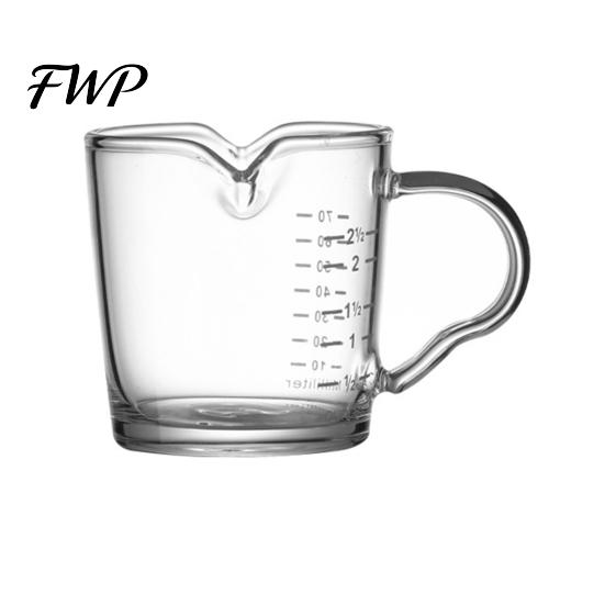 Anti-scalding Coffee Cup Milk Pitcher with Wooden Handle Mini Glass Creamer Food Grade for Espresso Small Sauce Dipping Bowl Measuring Scale Condiment